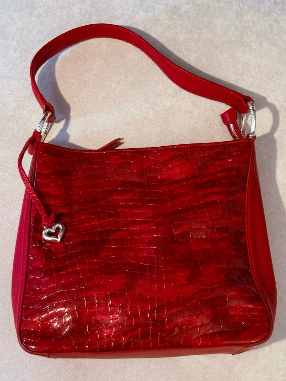 Brighton Cher Shoulder Bag in lipstick red crocodile-embossed